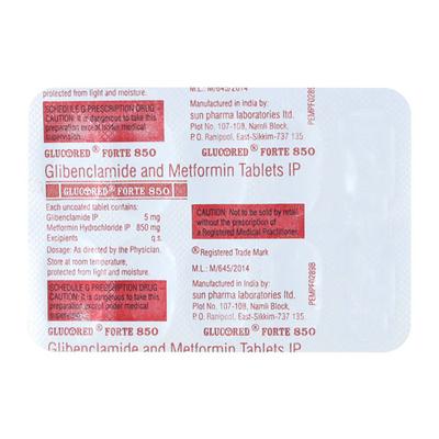 Glucored Forte 850mg Tablet 10'S - Diabetes-Ant