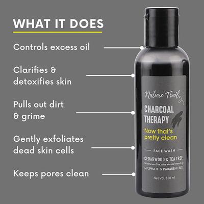 Nature Trail Charcoal Therapy Face Wash for Acne and Oily Skin, Sulphate, Paraben Free 100 ml - Face Washes