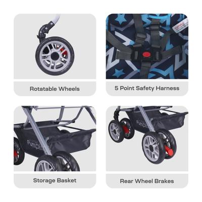 Kiddie Kingdom Stroller Stroller - Black & Blue 1's - Baby Safety