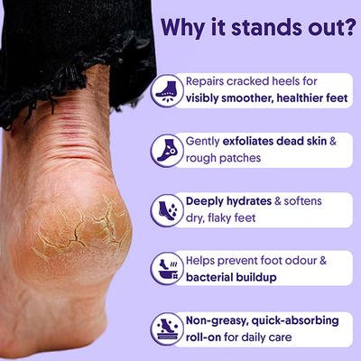 Aravi Organic AHA BHA Foot Roll-on 5% Lactic Acid 2% Glycolic Acid Urea Free for Cracked Heels 50 ml - Foot Care