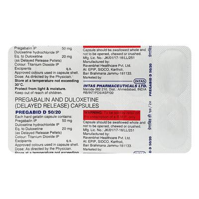PREGABID D 50/20 Capsule 10's - Neuropathic Pain-Dru