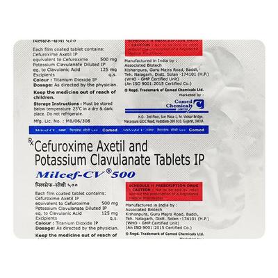 Milcef CV 500mg Tablet 6'S - Bacterial Infections-Cep