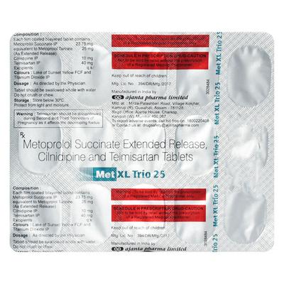 MET XL TRIO 25 Tablet 15's - Hypertension-Ana