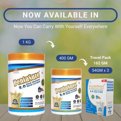 PentaSure 2.0 High Protein High Calorie Powder - Vanilla Flavour (Travel Pack Sachet of 3 x 54 gm) - Protein Drink