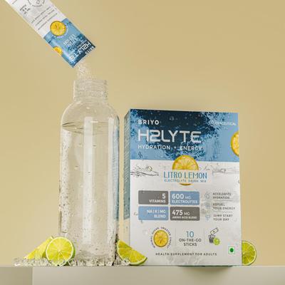 Briyo H2Lyte Minerals & Vitamins Sachets - Lemon Flavour (Pack of 10 x 8 g) - Nutritional Supplement