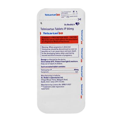 Telsartan 80mg Tablet 14'S - Hypertension-Ang