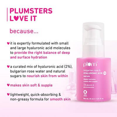 Plum 2% Hyaluronic Acid Serum with Bulgarian Rose Hydration Boost Fragrance free 30ml - Face Serum