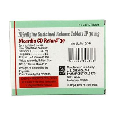 Nicardia CD Retard 30mg Tablet 10'S - Hypertension-Cal