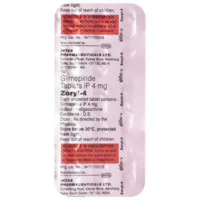 Zoryl 4mg Tablet 15'S - Diabetes-Ant