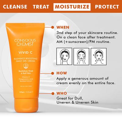 Conscious Chemist Vitamin C Face Cream SPF30 PA+++ Lightweight Gel with Polyglutamic Acid For Healthy & Glowing Skin 50ml - Face Moisturizers