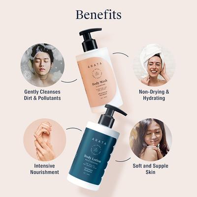 Arata Natural Body Care Set For Women & Men With Body Lotion & Body Wash 600 ml - Lotions & Creams