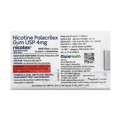 NICOTEX 4MG SUGAR FREE MINT PLUS FLAVOUR Gum 44's - Smoking cessation
