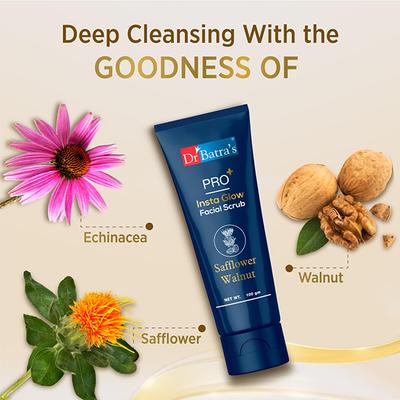 Dr Batras Pro+ Insta Glow Facial Scrub for Exfoliating Dead Skin Cells, Enriched with Walnut 100 gm - Face Scrubs