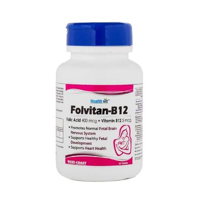 Healthvit Folvitan-B12 Folic Acid 400 mcg Vitamin B12 5 mcg-Tablets 60's - Multi-Vitamins