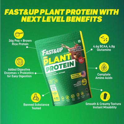 Fast&Up Plant Protein Powder - Rich Chocolate Flavour 1 Kg - Protein Drink
