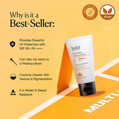Belif Uv Protector Korean Vegan Tinted Mineral Face Sunscreen SPF 50+ For Tone Up Matte Finish 20 ml - Face Sunscreen