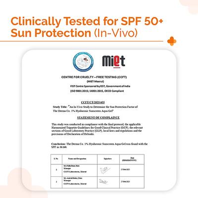 The Derma Co. 1% Hyaluronic Sunscreen SPF 50 Aqua Gel, Pa++++,For Broad Spectrum & Blue Light Protection 80 gm - Face Sunscreen