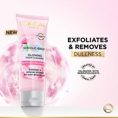 L'Oreal Paris Glycolic Bright Daily Foaming Face Cleanser 100 ml - Face Wash & Cleansers