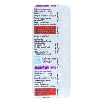 Mazetol 200mg Tablet 10'S - Epilepsy/Convulsion-Ant