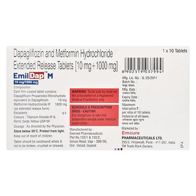 EMILDAP M 10/1000 Tablet 10's - Diabetes-Ant