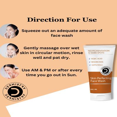 Dermistry No Pigmentation & Dark Spots Kojic Acid Skin Perfecting Face Wash 100 ml + No Pigmentation Kojic Acid Skin Perfecting Face Mask 50 ml - Masks & Peels