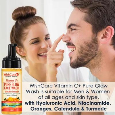 WishCare Vitamin C+ Pure Glow Face Wash - with Vitamin C Hyaluronic Acid Niacinamide Oranges Calendula & Turmeric 150 ml - Face Washes