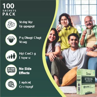 Zindagi Stevia Natural Sweetener Sachets (Pack of 1 gm x 100's) - Sugar Substitute