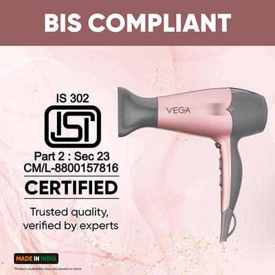 VEGA Go-Pro 2100 Hair Dryer With Cool Shot Button & 3 Heat Settings (Ananya Panday Signature Collection) VHDH-25 Rose Gold & Grey 1 gm - Hair Dryers