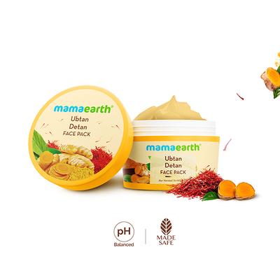 Mamaearth Ubtan Detan Face Pack with Turmeric & Saffron for Normal to Oily Skin 200 gm - Face Packs