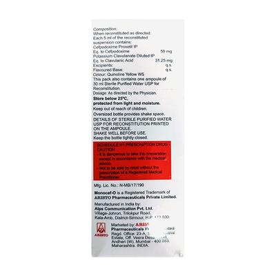 MONOCEF O CV 50/31.25 Delicious Pineapple Peppermint Flavour Oral Suspension 30ml - Bacterial Infections-Cep