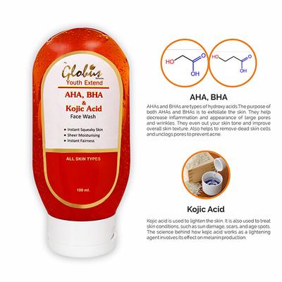 Globus Remedies Aha, Bha & Kojic Acid Face Wash 100 ml - Face Wash & Cleansers