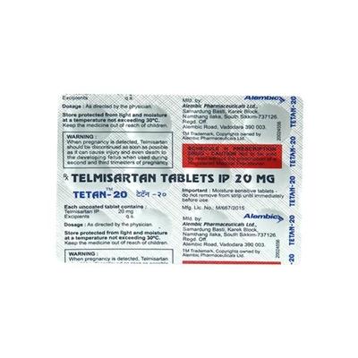Tetan 20mg Tablet 15'S - Hypertension-Ang