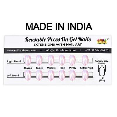 Nails On Board Handmade Press On Gel Nails- Holographic Pink Free size 50 gm - Nail Care