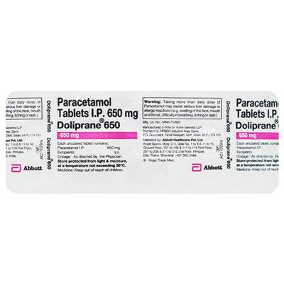 Doliprane 650mg Tablet 10'S - Fever-Ana