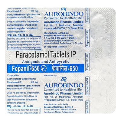 Fepanil 650mg Tablet 15'S - Fever-Ana