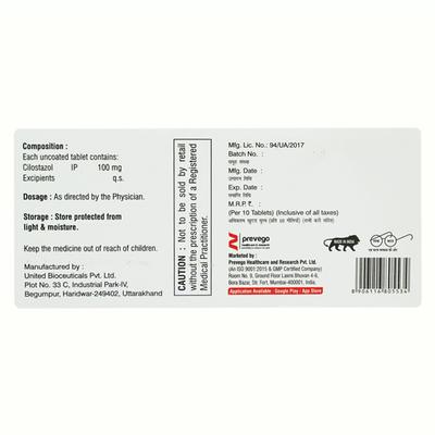 CILOSTOZ 100 Tablet 10's - Intermittent Claudication-Per