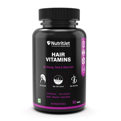 NutritJet Hair Vitamins For Strong ,Thick and Shiny Hair With DTH Blocker and Biotin Tablets 60's - Hair & Skin