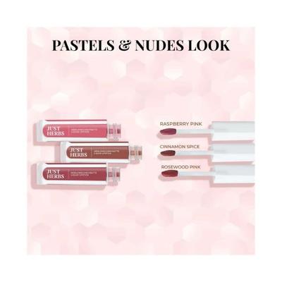 Just Herbs Ayurvedic Liquid Lipstick Kit Set of 3 with Long Lasting, Hydrating - Raspberry Pink, Cinnamon Spice & Rosewood Pink 6ml - Liquid Lipsticks