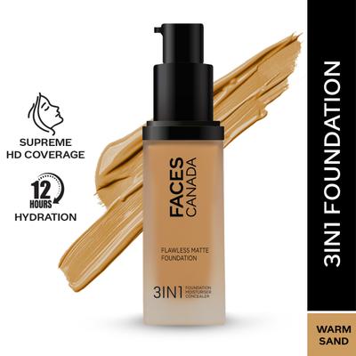 Faces Canada Flawless Matte Foundation - Warm Sand 042, 12 Hr Hydration + SPF 18 30 ml - Foundation