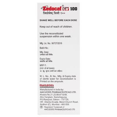 ZEDOCEF CV 100 Oral Suspension 30ml - Bacterial Infections-Cep