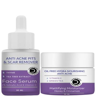 Dermistry Oil Free Hydra Nourishing Anti Acne Mattifying Moisturizer Honey And Cinnamon 50 ml + Anti Acne Pits And Scar Remover Face Serum 30 ml - Face Serum