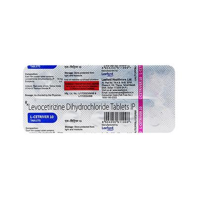L CETRIVER 10 Tablet 10's - Allergies-Ant