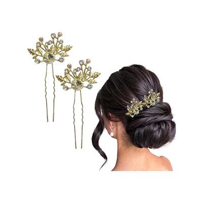 Majestique Flower Hair Clips Accessories Crystal Rhinestone Bridal Pin For Women, Girls 2's - Hair Clips/Bands