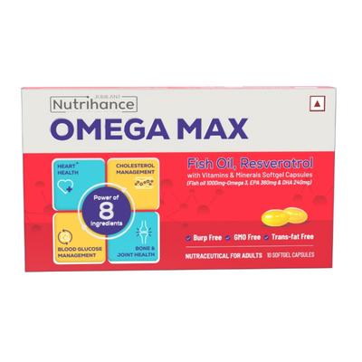 Jubilant Nutrihance Omega Max Fish Oil Resveratrol Softgel Capsule 10's - Omega Fish Oil Fatty Acids