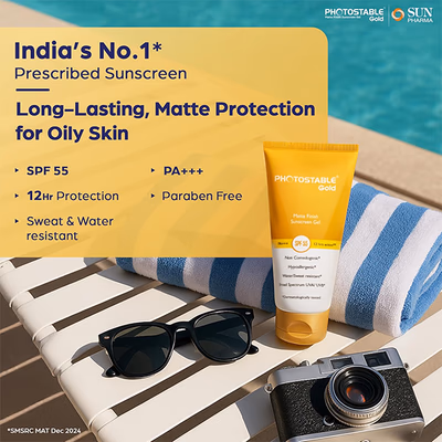 Photostable Gold SPF 55 PA +++ Matte Finish Sunscreen Gel 50gm - Sunscreen Preparations-Emo