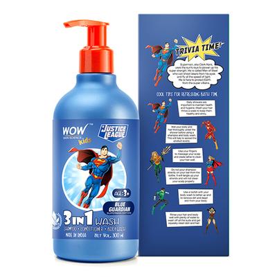 WOW Skin Science Kids 3 in 1 Wash - Blue Guardian Superman Edition 300 ml - Baby Body Wash
