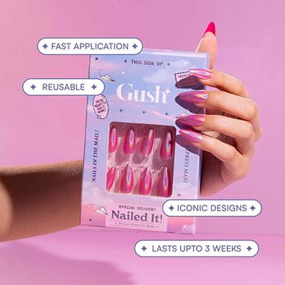 Gush Beauty Nailed It Reusable Luxury Press On Nails With Application Kit Candy Apple Red - Medium Almond 1's - Nail Art