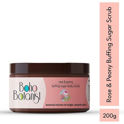 Boho Botanist Rose & Peony Sugar Body Scrub - Tan Removal Glowing Skin for Dull, Rough Skin 200 gm - Scrubs & Exfoliants