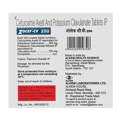 Zocef CV 250mg Tablet 6'S - Bacterial Infections-Cep