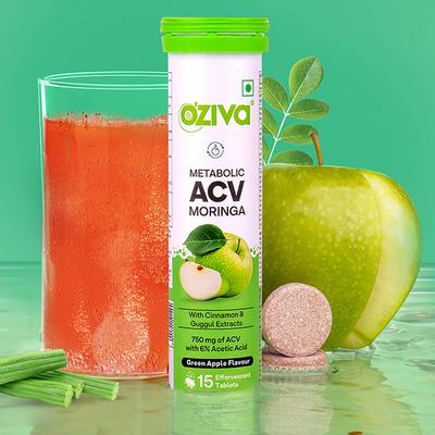 Oziva Apple Cider Vinegar Moringa Weight Loss, 3-In-1 Fat Oxidation Formula, No Sugar 15's - Apple Cider Vinegar - Acv